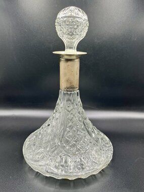 Vintage Pressed Glass Decanter Diamond Atomic Barware Bottle Hollywood MCM